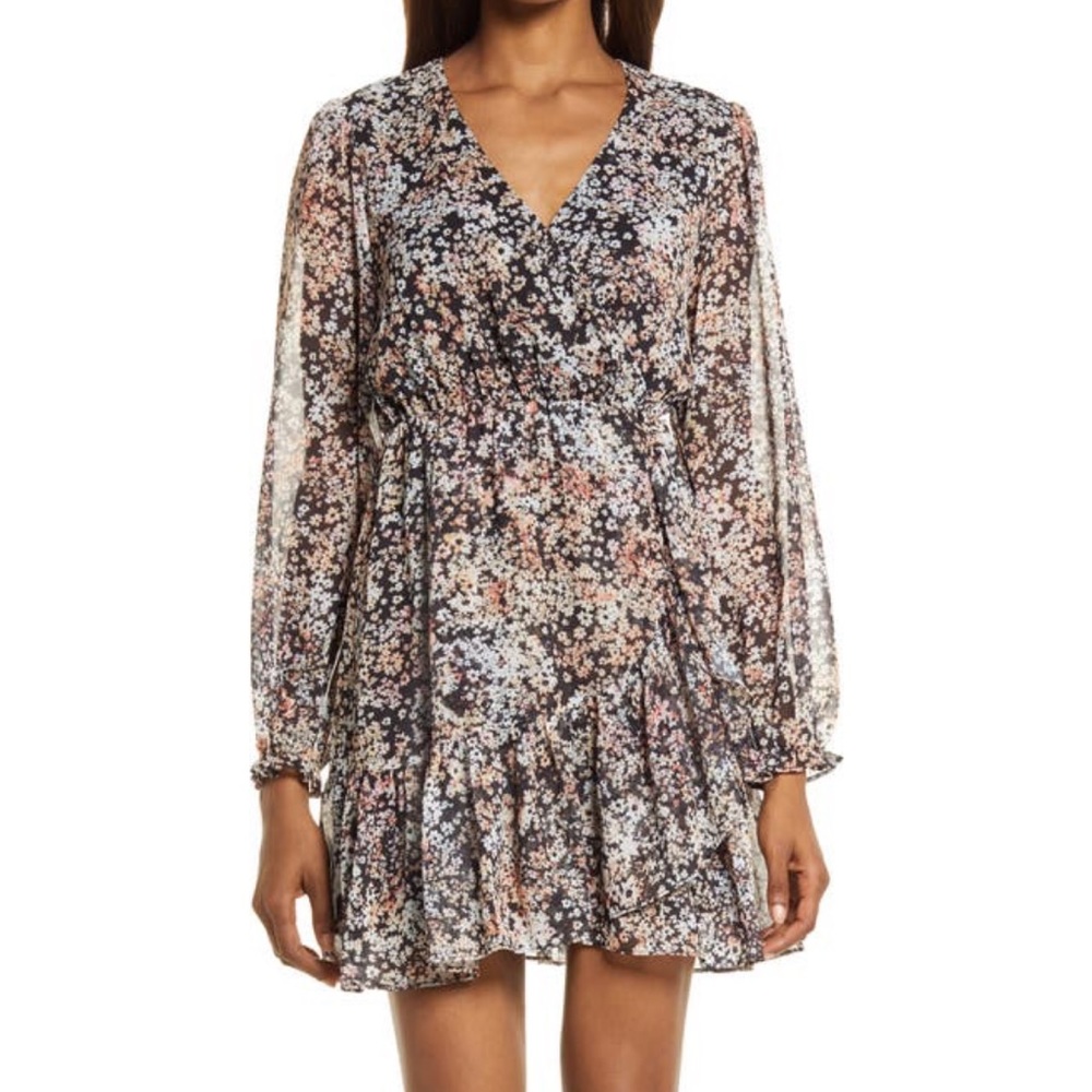 Chelsea28 Floral long sleeve chiffon mini dress